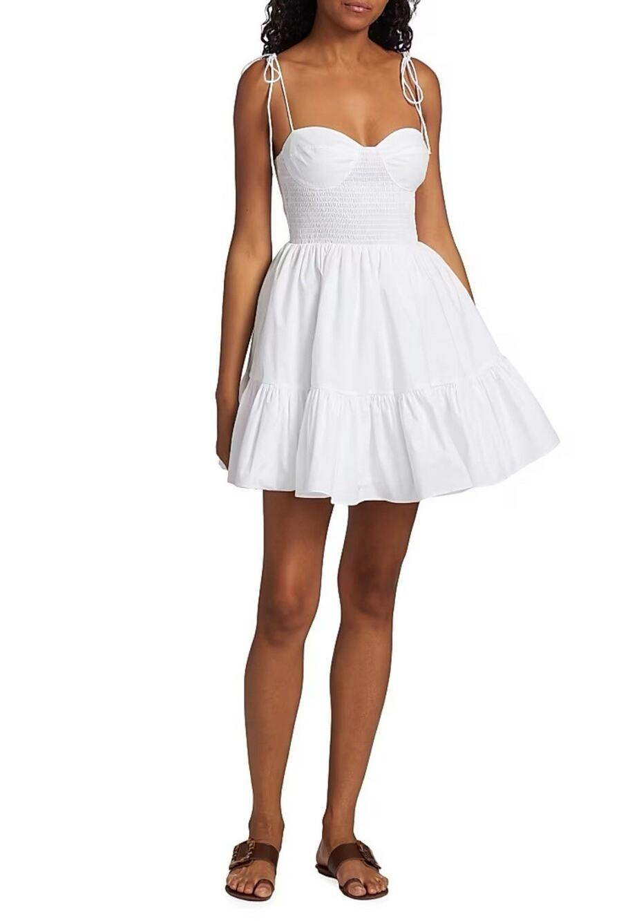 Staud Women's White Landry Smocked Bustier Mini Dress Size Medium-3070